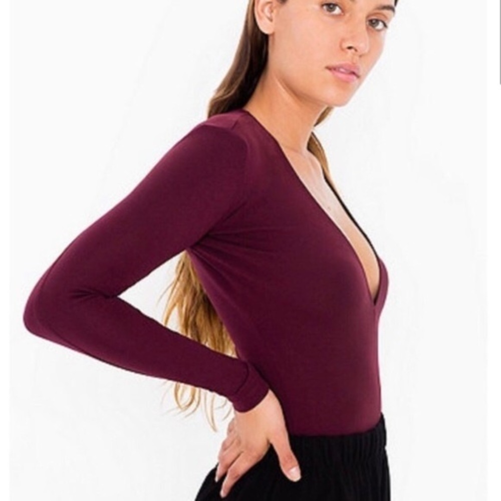 American Apparel Burgundy Deep V-Neck Top